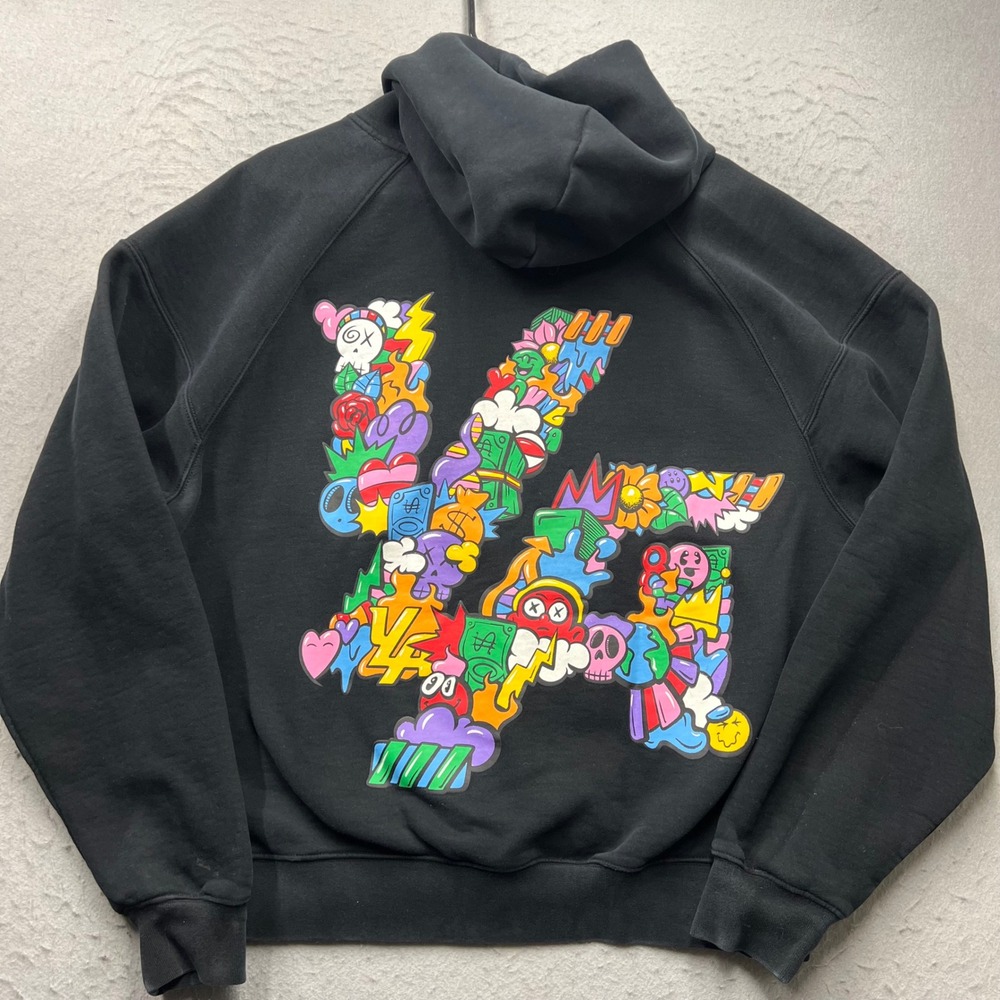 YoungLA LA Doodle Hoodie Black Graphic Streetwear Sweatshirt Mens Medium 2478